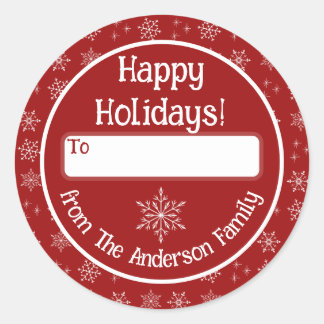 Happy Holidays Sticker rouge avec Snowflakes
