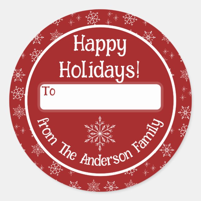 Happy Holidays Sticker rouge avec Snowflakes (Devant)
