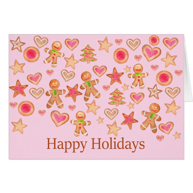 Happy Holidays watercolor gingerbread cookies (Devant horizontal)