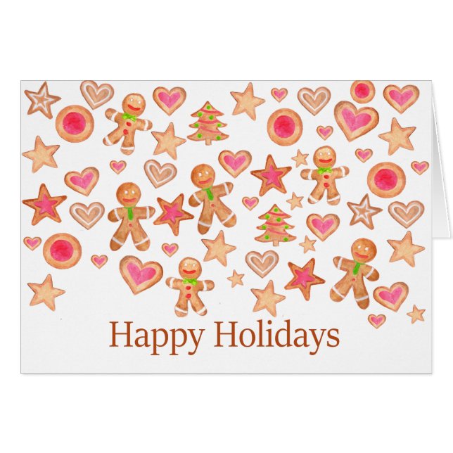 Happy Holidays watercolor gingerbread cookies (Devant horizontal)