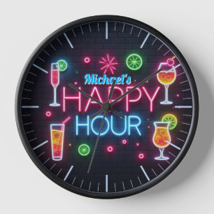 Happy Hour Bar Horloge Neon Beer Nom personnalisé