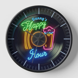 Happy Hour Bar Horloge Neon Beer Nom personnalisé 