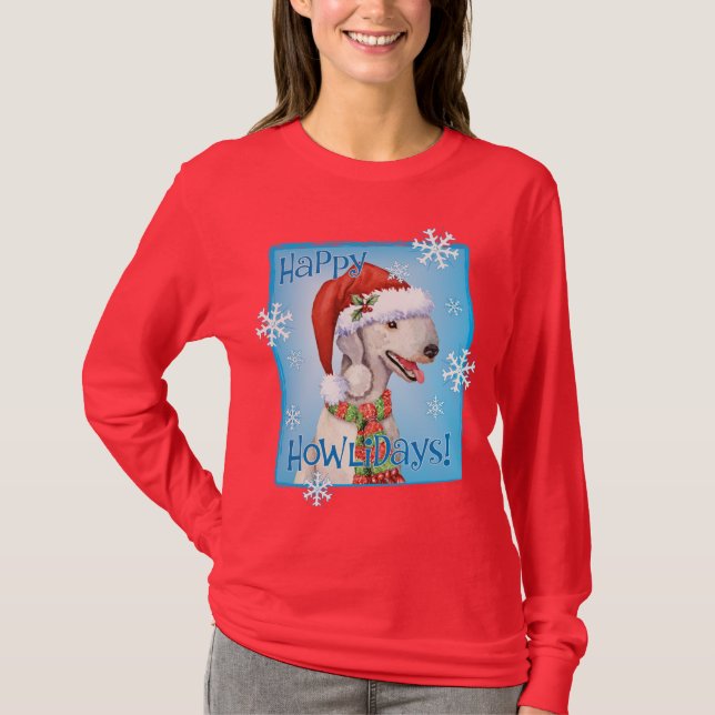 Happy Howlidays Bedlington Terrier T-Shirt (Devant)