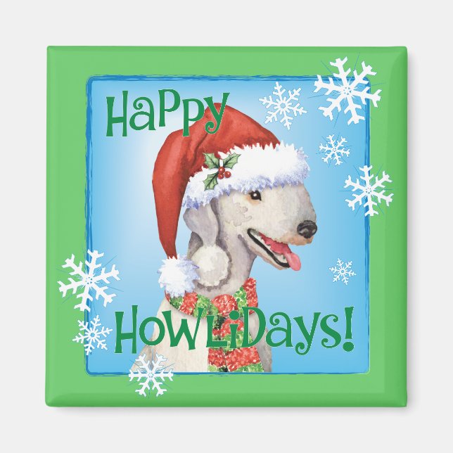 Happy Howlidays Bedlington Terrler Magnet (Devant)