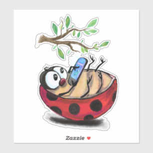 Happy Ladybug avec le téléphone Sticker drôle