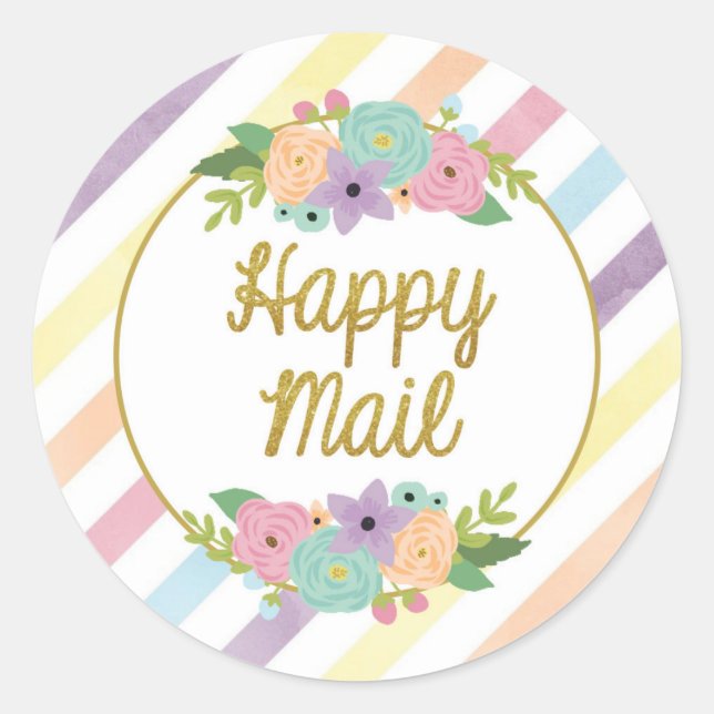 Happy Mail Sticker - pastel rainbow strips or (Devant)
