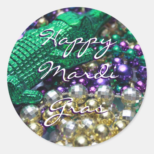 Happy Mardi Gras Alligator Stickers Rond Personnal (Devant)