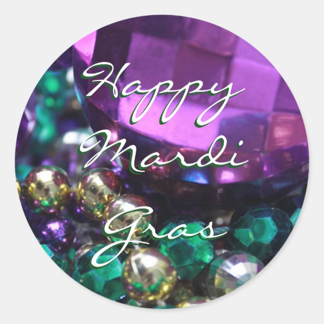 Happy Mardi Gras Perle Jette Des Stickers Rond Per (Devant)