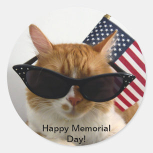 Happy Memorial Day Cool Chat avec Sticker Drapeau