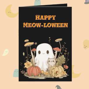Happy Meow Loween Cat Ghost photo cartes Halloween