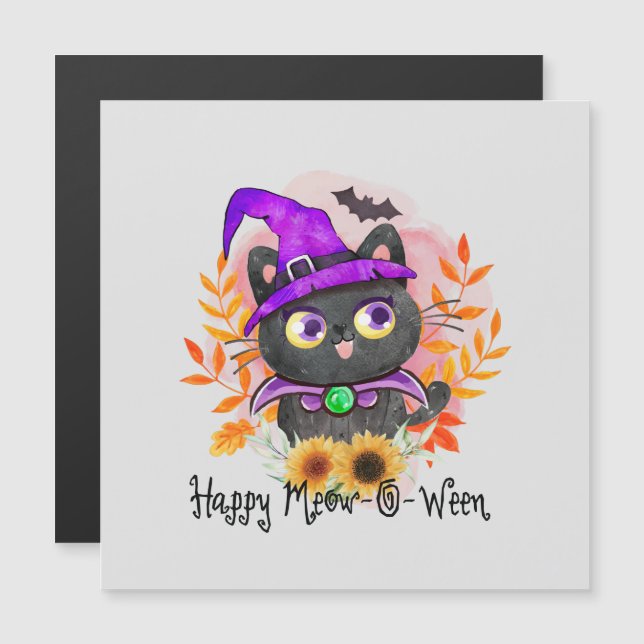 Happy Meow-o-ween -Chat Sorcière Noire (Devant / Derrière)