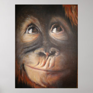Happy Monkey Secret Pensée Huile Peinture Poster