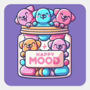 Happy Mood Pills mignon Chiens colorés Stickers