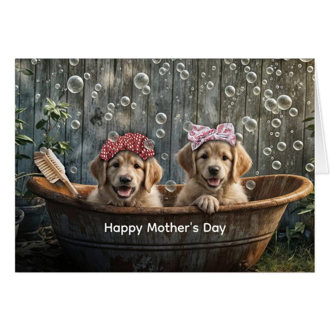Happy Mothers Day Cute Golden Retriever Puppy  (Devant horizontal)