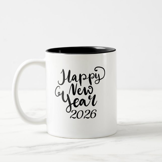 Happy New Year 2026 Black Text Mug (Gauche)