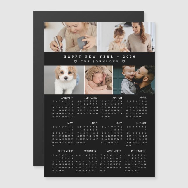 Happy New year 2026 Calendar Photo Collage black (Devant / Derrière)