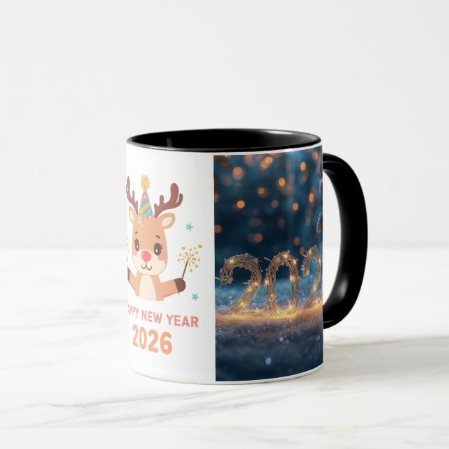 happy new year 2026  fox & reindeer coffee mug (Devant droit)