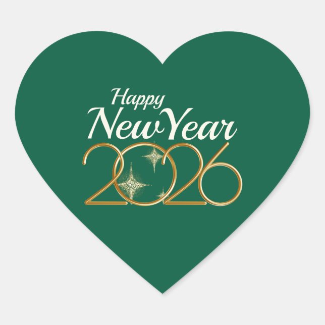 Happy New Year 2026 Heart Sticker Elegant Green  (Devant)