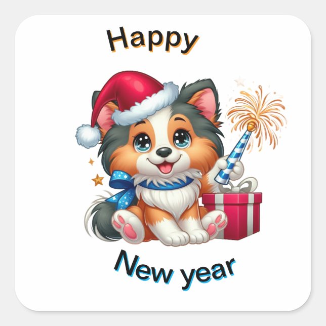 Happy new year puppy sticker (Devant)