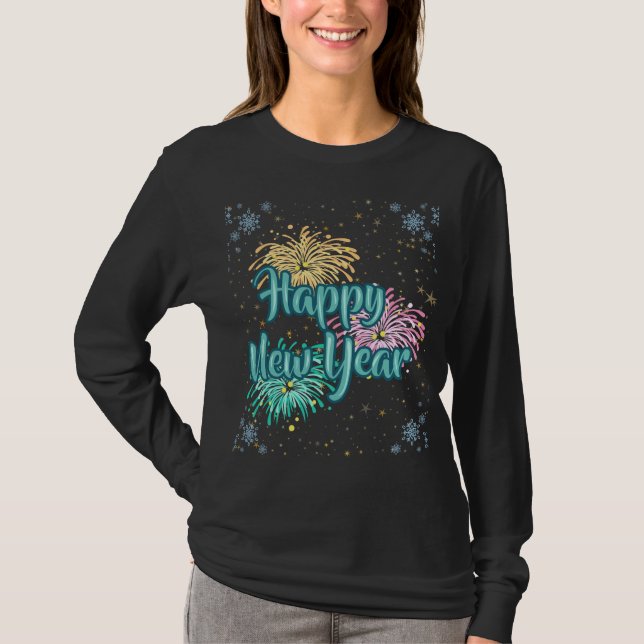 Happy New Year Typography Celebration T-Shirt (Devant)