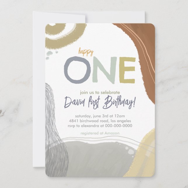 Happy One First Birthday boy Invitation (Devant)