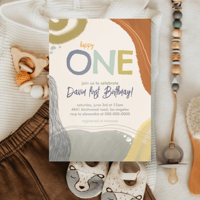 Happy One First Birthday boy Invitation (Créateur téléchargé)