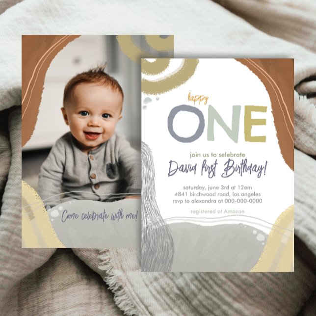 Happy One First Birthday Photo boy Invitation (Créateur téléchargé)