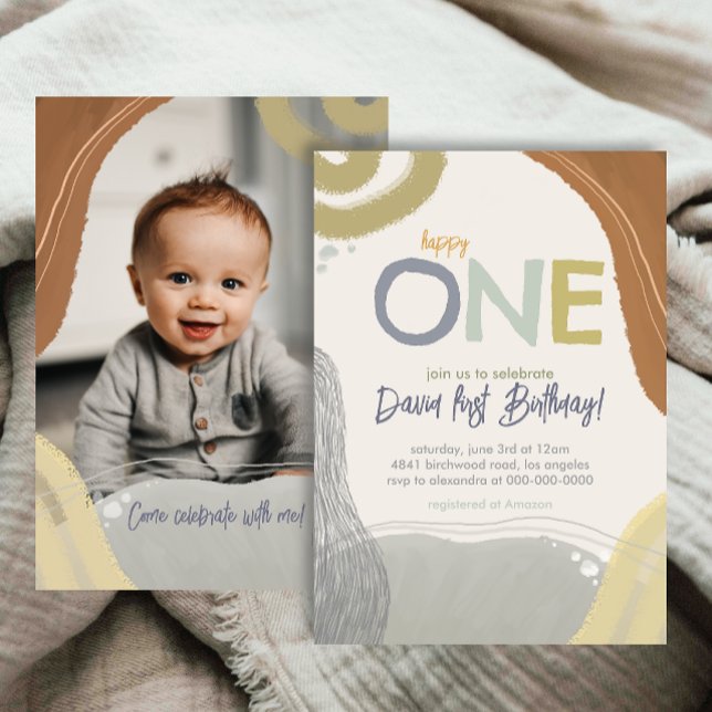 Happy One First Birthday Photo boy Invitation (Créateur téléchargé)