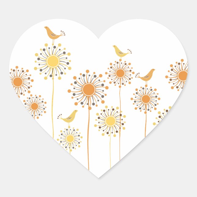 Happy Oragne Oiseaux Coeur Sticker (Devant)