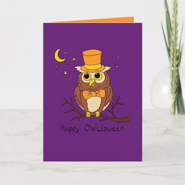 Happy Owloween - Funny Owl Carte de voeux Hallowee (Devant)
