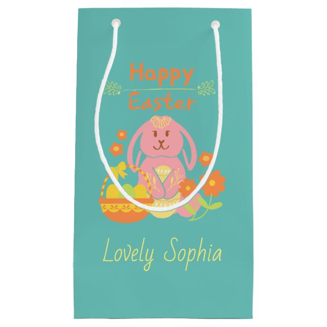 Happy Pâques Pink Rabbit petit sac cadeau (Devant)