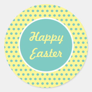 Happy Pâques Polka Dot Round Stickers (Pastel)