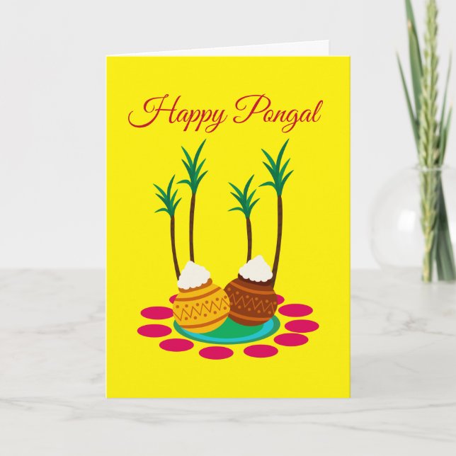 Happy Pongal, avec un Pot De Riz Et Carte Plante (Devant)