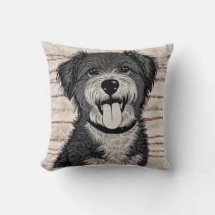 "Happy Pup" Oreiller à lancer de chien noir et bla