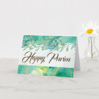 Happy Purim Plié Carte de voeux Aquarelle Vert