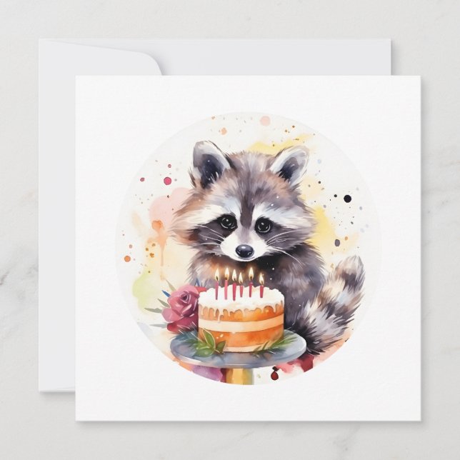 Happy Raccoon avec gâteau d'anniversaire (Devant)