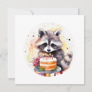 Happy Raccoon avec gâteau d'anniversaire