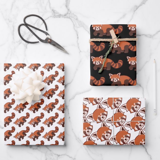 Happy Red Panda Wrapper Papier 3 feuilles ensemble (Recto)