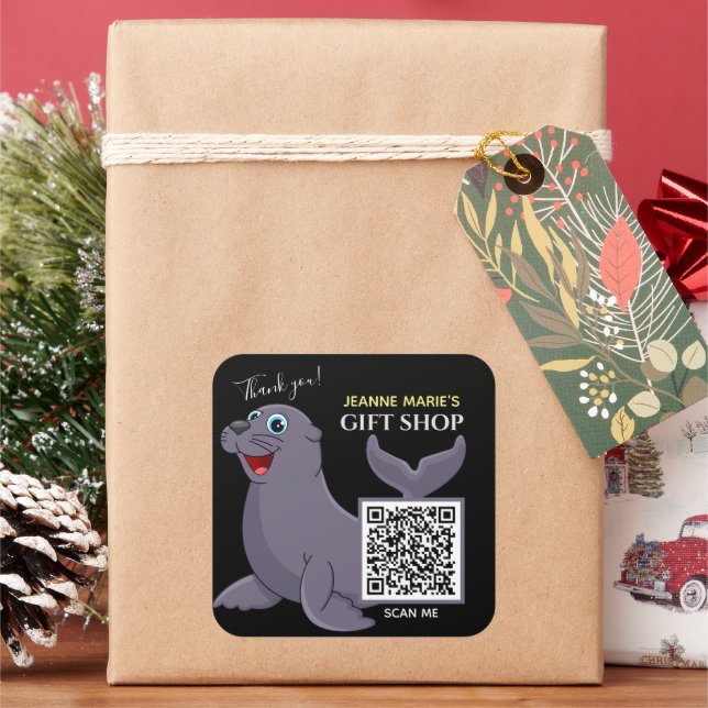 Happy Seal Merci QR Code Carré Sticker (vacances)