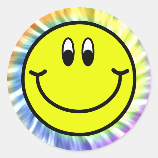 Happy Smily Face Emoji Tie Dye Round Sticker (Devant)