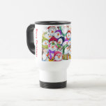 Happy Snowman Christmas Travel Mug<br><div class="desc">Travel Mugs with Happy Snowmans Christmas Party Dessin amusant Snowman Celebration Travel Mug - or Choose / Add Your Unique Text / Font / Color - Make Your Special Gift - Redimensionnez et déplacez ou ajoutez des éléments / image avec l'outil de personnalisation! Dessin et design par MIGNED. Vous pouvez...</div>