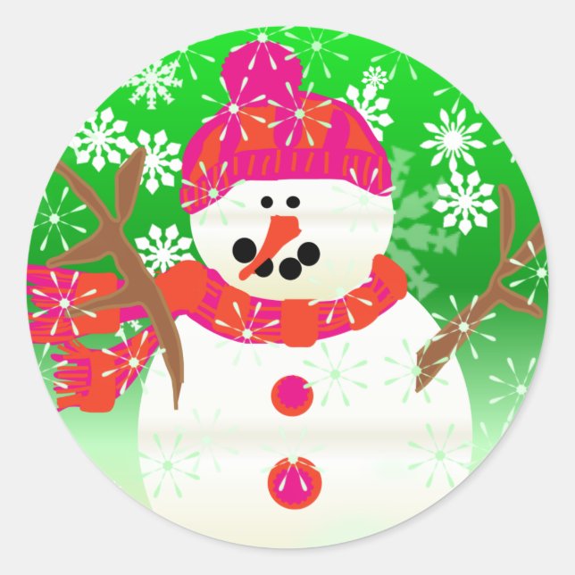 Happy Snowman Holiday Sticker rond (Devant)