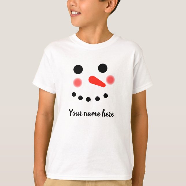 Happy Snowman visage Nom personnalisé T-shirt (Devant)