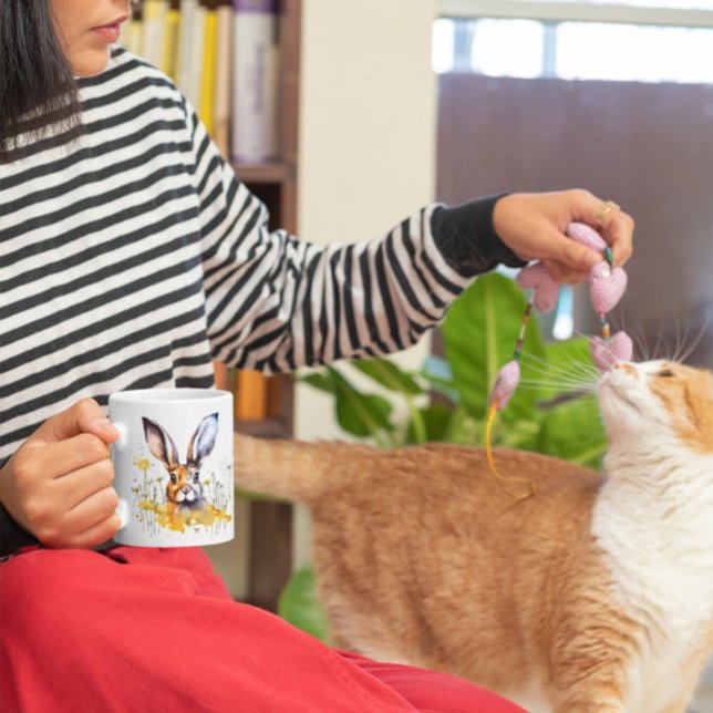 Happy Spring Watercolor Rabbit Fleurs Jaunes Mug (Créateur téléchargé)