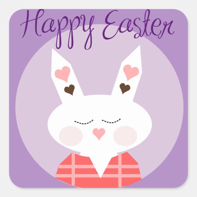 Happy Sticker Carré Bunny de Pâques (Devant)