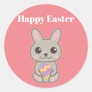 Happy Sticker Classic Round Bunny de Pâques mignon