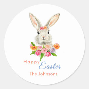 Happy Sticker Classic Round Bunny de Pâques mignon