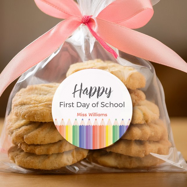 Happy Sticker de l'enseignant du premier jour (Choose between 3 inch and 1.5 inches stickers. )