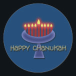Happy stickers Chanukah<br><div class="desc">Commémorez Chanoukah avec ce design graphique menorah frappant dressé contre un arrière - plan bleu foncé pour souligner les bougies allumées. Ce produit est personnalisable, vous permettant d'y ajouter du texte, des images et/ou votre logo. N'hésitez pas à redimensionner, repositionner ou même remplacer l'image modèle par l'une de vos propres....</div>