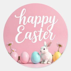 Happy stickers Pâques avec oeufs et lapin